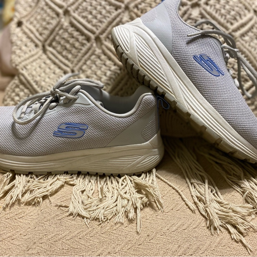 Skechers Light Gray and Blue Athletic Shoes